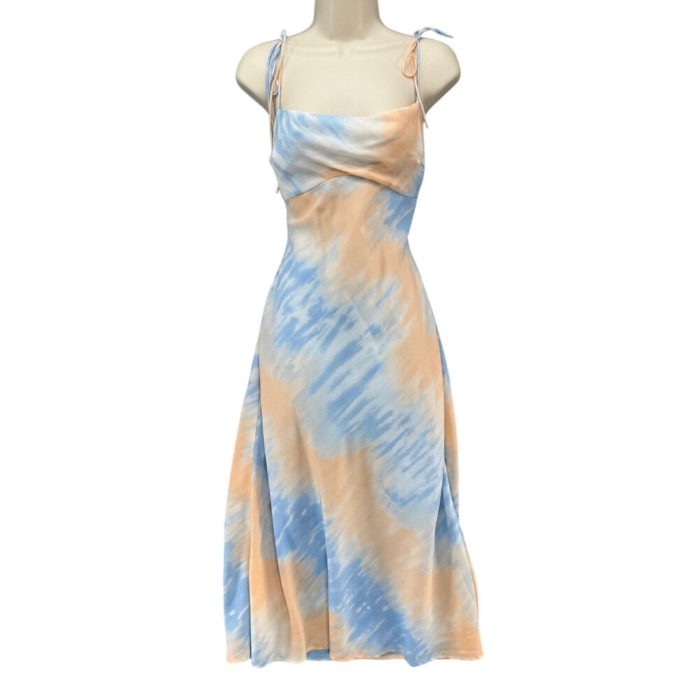 Tie-Dye Blue & Peach Slip Dress with Adjustable Shoulder Ties